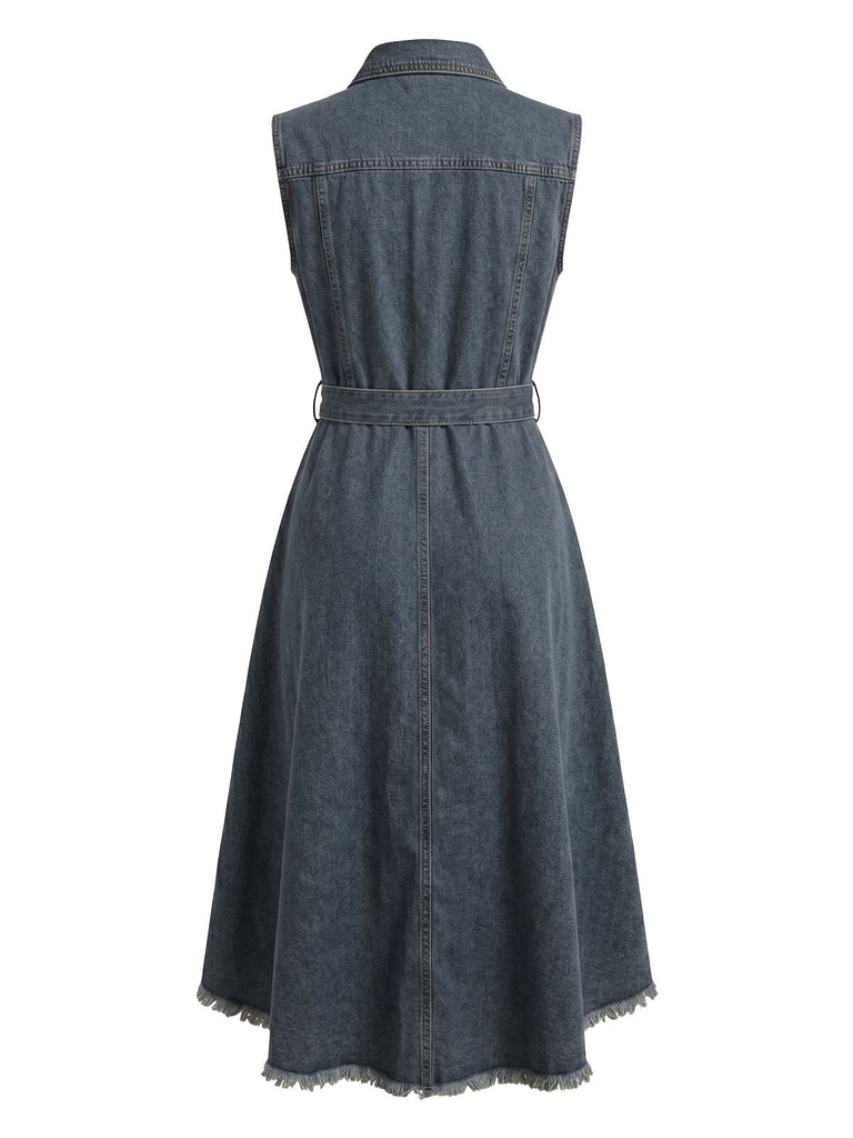 Light Blue 1950s Sleeveless High-Low Hem Denim Dress, vintage dress, retro fashion, rockabilly, pin-up fashion - perfect for women who love vintage and retro fashion