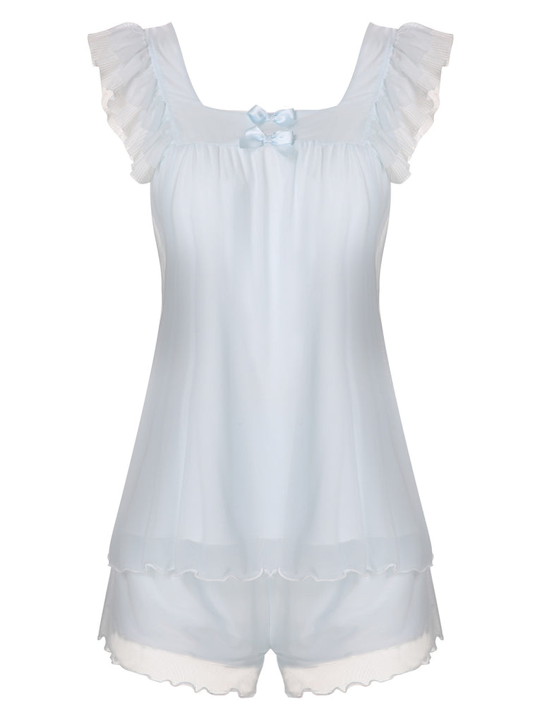 Light Blue 1950s Square Collar Pajamas, vintage pajamas, retro nightwear - perfect for women who love vintage and retro fashion