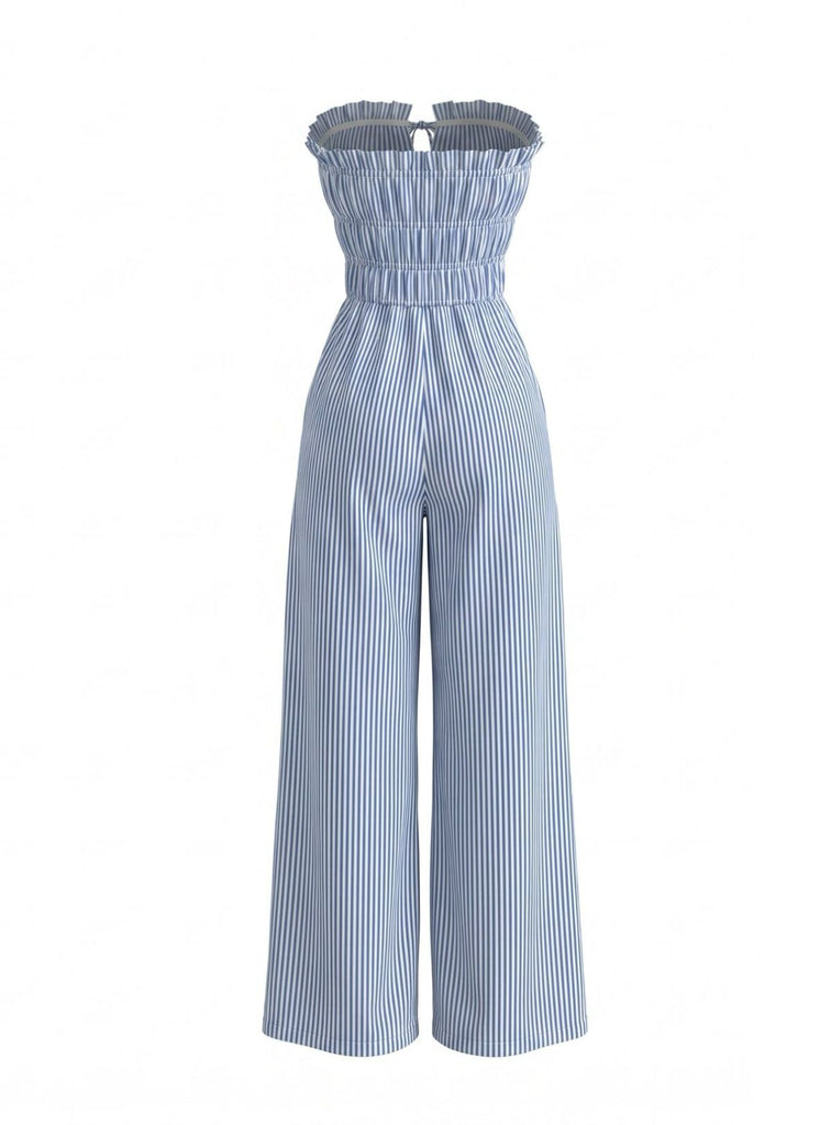 Light-Blue-1950s-Strapless-Tie-Front-Stripe-Jumpsuit, vintage, retro, romper