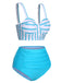 Light Blue 1950s Stripe Strap Swimsuit, vintage swimsuit, pin-up swimwear - perfect for women who love vintage and retro fashion