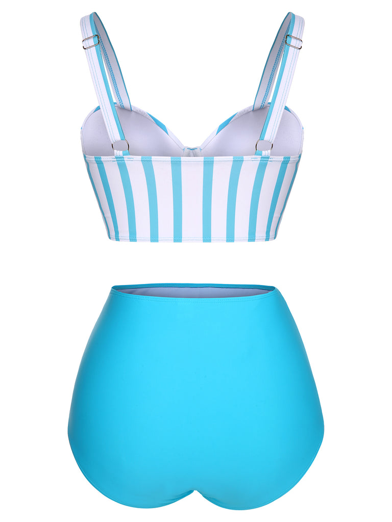 Light Blue 1950s Stripe Strap Swimsuit, vintage swimsuit, pin-up swimwear - perfect for women who love vintage and retro fashion