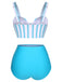 Light Blue 1950s Stripe Strap Swimsuit, vintage swimsuit, pin-up swimwear - perfect for women who love vintage and retro fashion