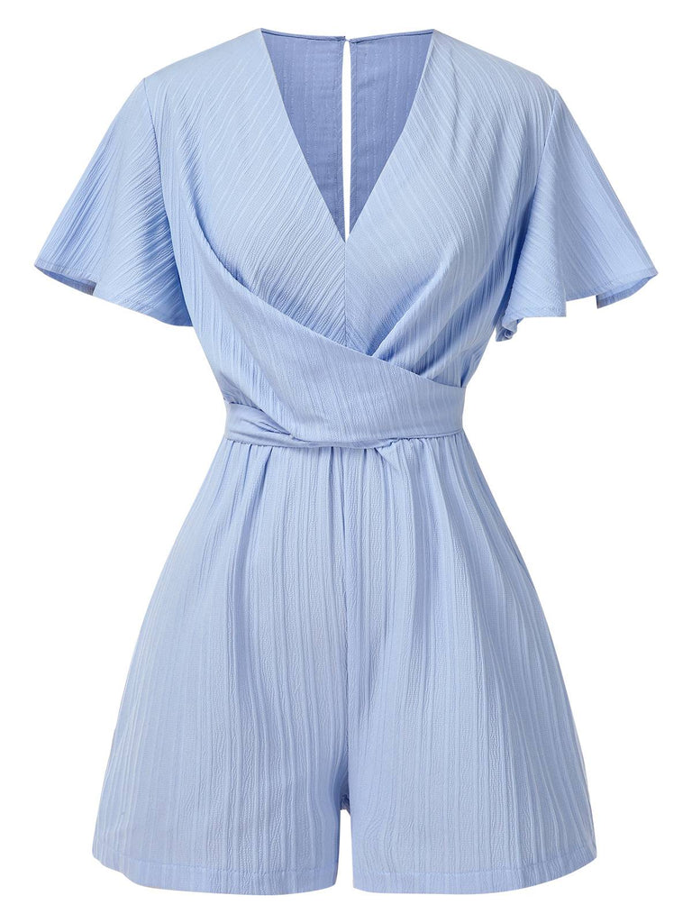 Light Blue 1950s Textured Flare Sleeve Romper, vintage romper, retro jumpsuit - perfect for women who love vintage and retro fashion