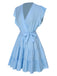 Light Blue 1950s V-Neck Ruffle Sleeves Dress, vintage dress, retro fashion, rockabilly, pin-up fashion - perfect for women who love vintage and retro fashion