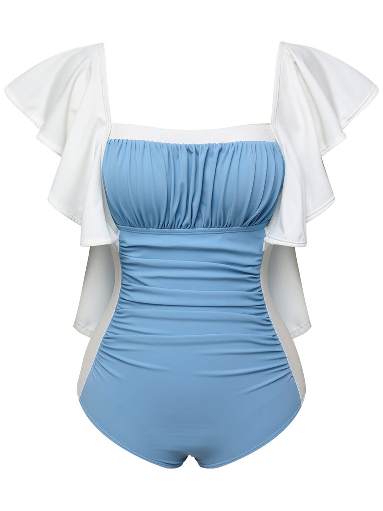 Light Blue 1960s Backless One-piece Swimsuit, vintage swimsuit, pin-up swimwear - perfect for women who love vintage and retro fashion