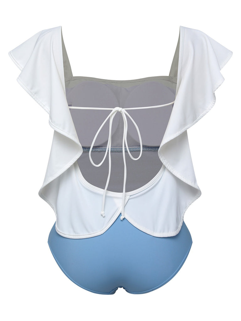 Light Blue 1960s Backless One-piece Swimsuit, vintage swimsuit, pin-up swimwear - perfect for women who love vintage and retro fashion