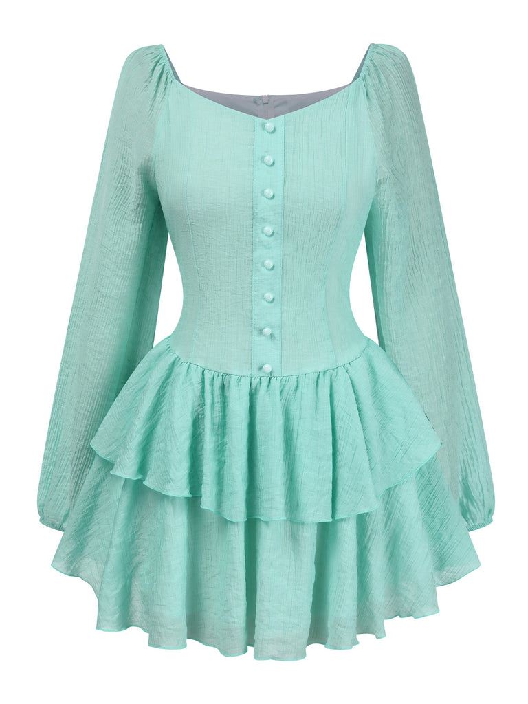 Light Blue 1960s Solid Layered Hem Chiffon Dress: where 1960s romance meets her modern spirit