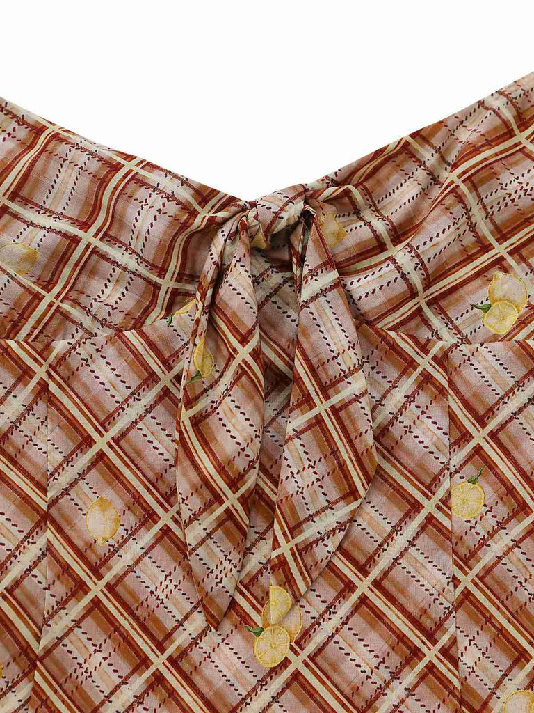 Light Brown 1960s Ruffle Plaid Lemon Pencil Dress | vintage dress, retro fashion, elegant style - perfect for retro fashion enthusiasts
