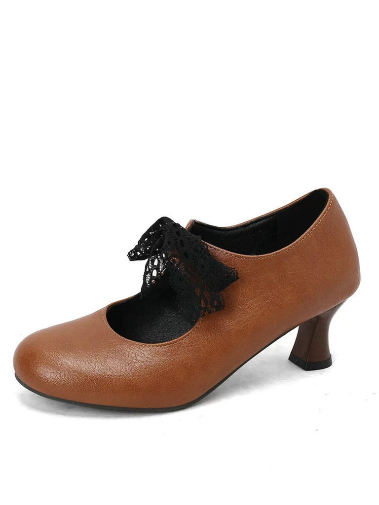 Retro Stage vintage Mary Jane heels with delicate lace bow detail for elegant occasions