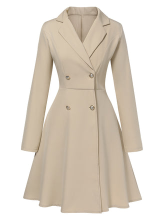 Light Khaki 1950s Solid Lapel Button Coat, vintage coat, retro outerwear - perfect for women who love vintage and retro fashion