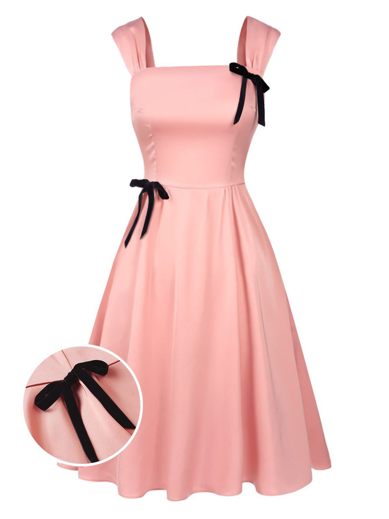 She slips into this Light Pink 1940s Solid Bow Dress and suddenly it's a 1940s daydream