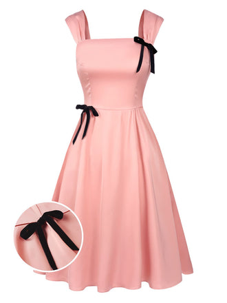 She slips into this Light Pink 1940s Solid Bow Dress and suddenly it's a 1940s daydream