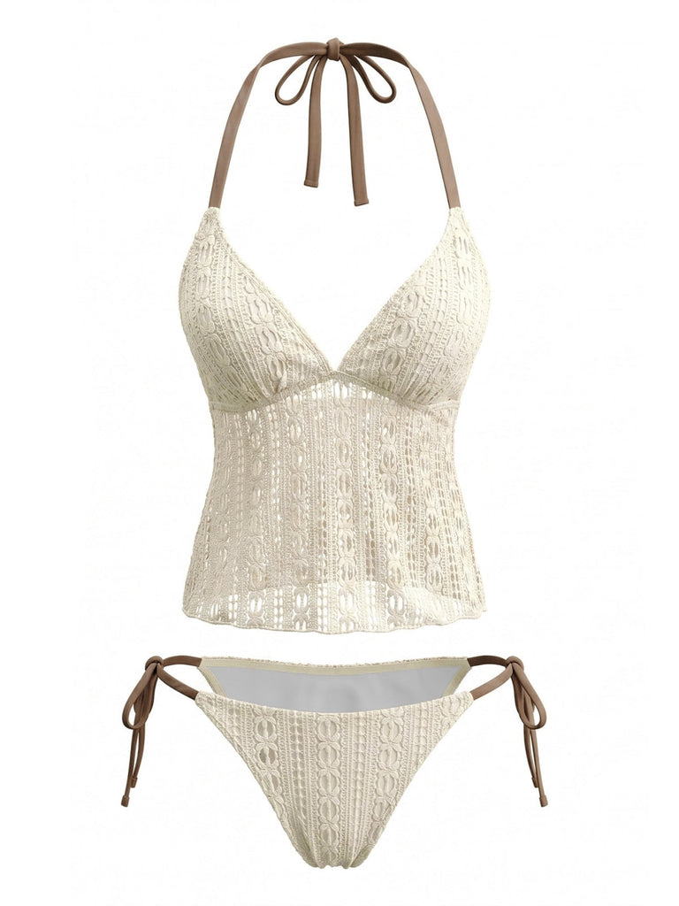 Light Yellow 1950s Halter Bikini Bikini Set