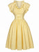 [Pre-Sale] Light Yellow 1950s Stripe Ruffle Collar Tie Waist Dress, vintage dress, retro fashion, rockabilly, pin-up fashion - perfect for women who love vintage and retro fashion