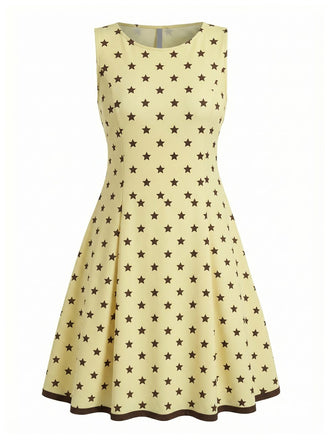 Light Yellow 1950s Star Sleeveless A-line Dress