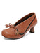 Retro Bow PU Round-Toe Chunky Heel Shoes