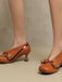 Retro Bow PU Round-Toe Chunky Heel Shoes