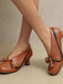 Retro Bow PU Round-Toe Chunky Heel Shoes