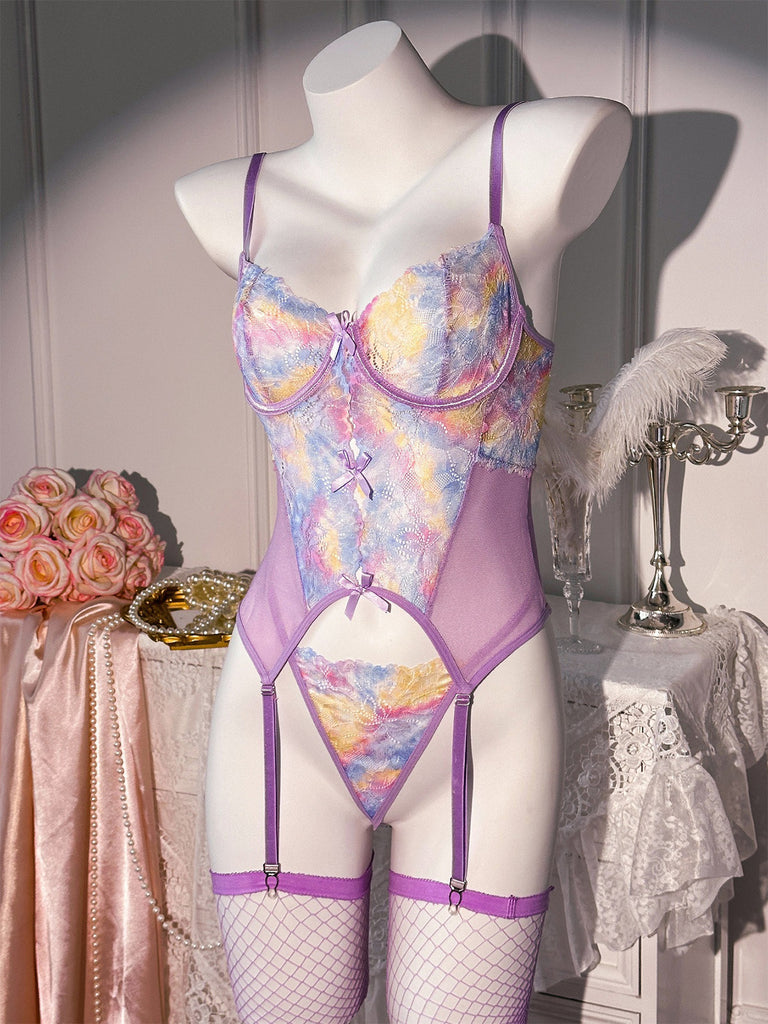 Lilac 1950s Lace Sleepwear Classic Two Piece Set 8