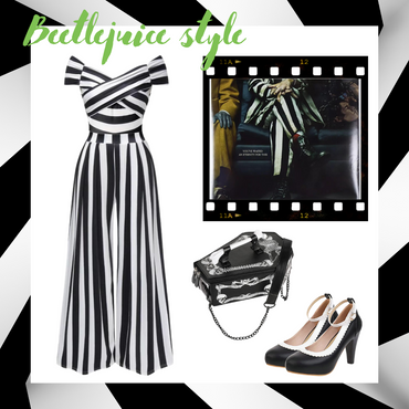 Black 1960s Off-Shoulder Stripes Jumpsuit