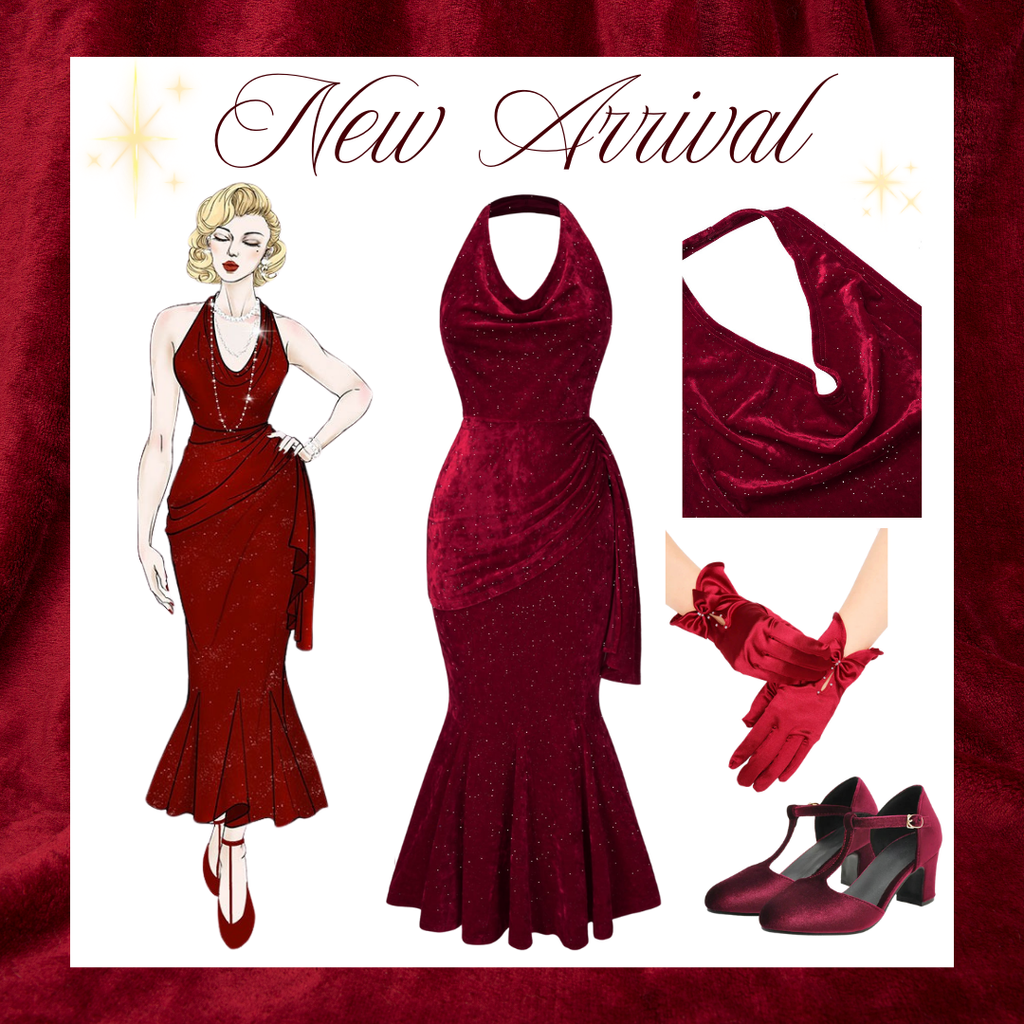 Deep Red 1930s Glitter Cowl Neck Mermaid Dress