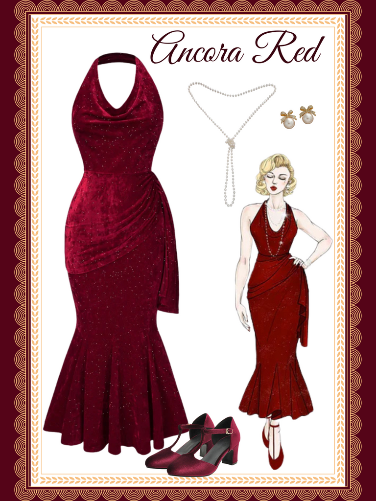 Deep Red 1930s Glitter Cowl Neck Mermaid Dress