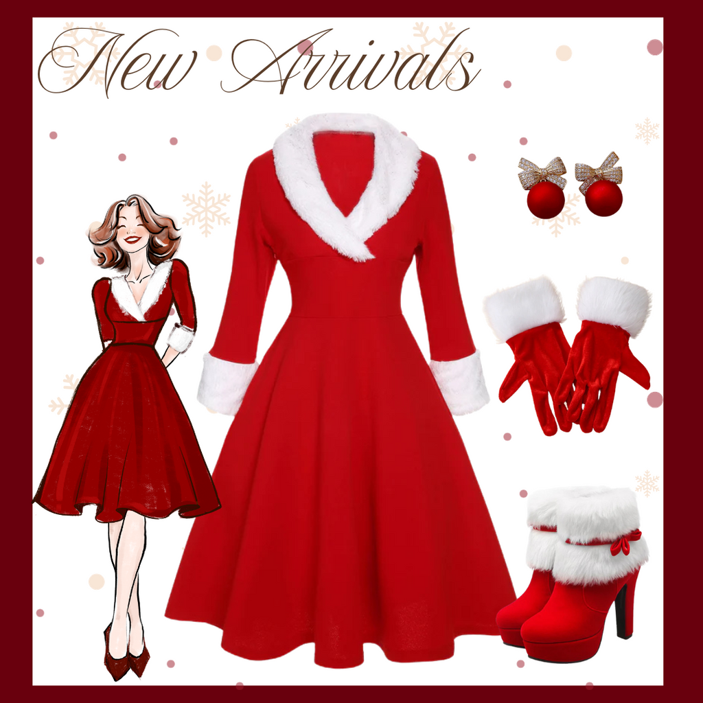 Red & White 1950s Christmas Lapel Dress