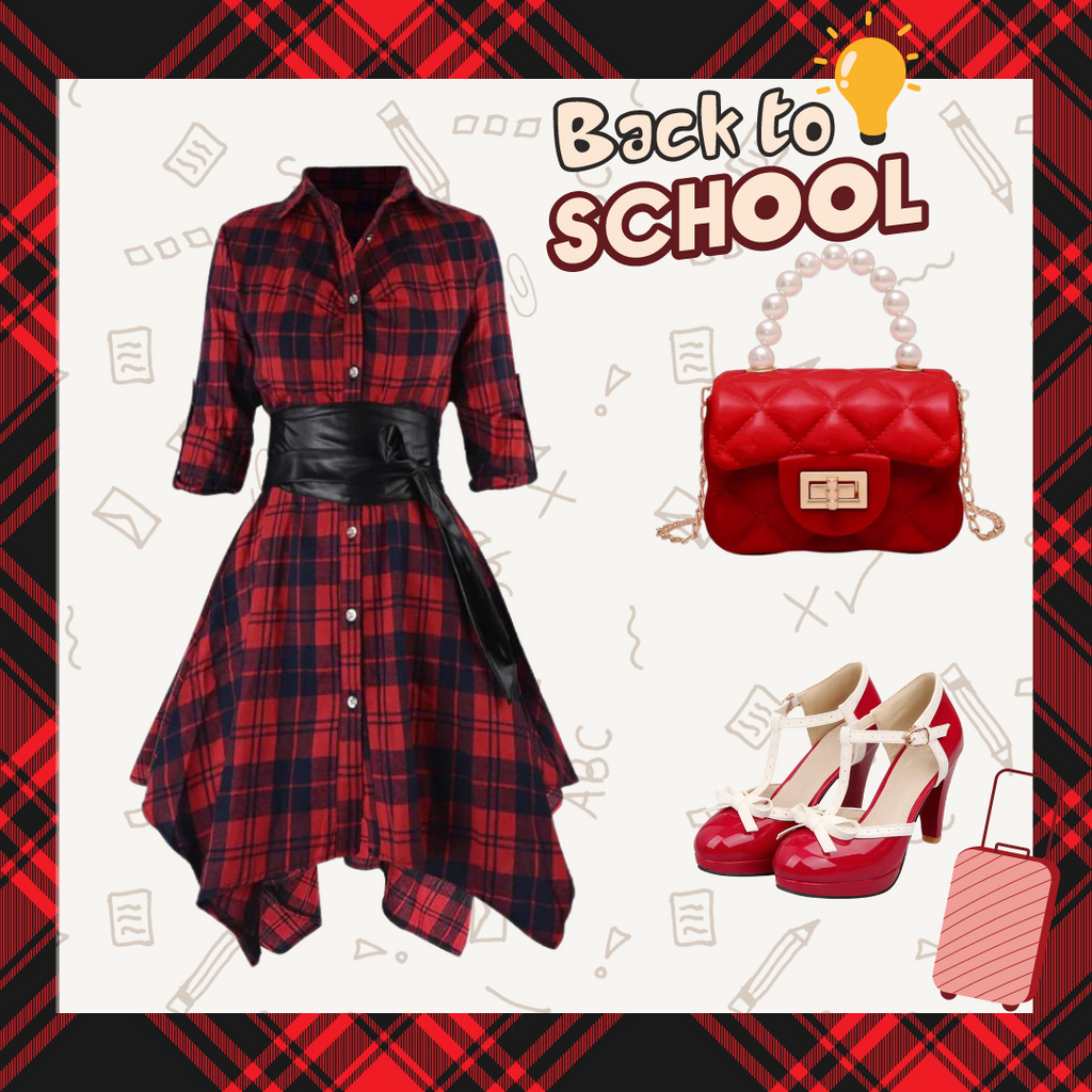 1950s 3/4 Sleeve Plaid Belt Dress