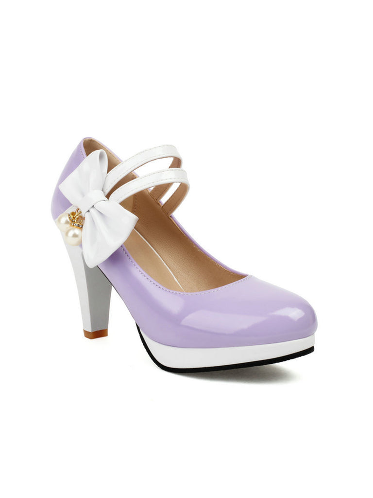 Mary Jane Color Block Side Bow High Heel Shoes — vintage style that transcends decades
