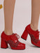 Mary Jane Plaid Square Toe Block Heel Shoes - vintage shoes, retro heels