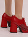 Mary Jane Plaid Square Toe Block Heel Shoes - vintage shoes, retro heels