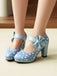She finds her vintage story in this Mary Jane Polka Dots Bowknot Chunky Heels