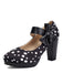 She finds her vintage story in this Mary Jane Polka Dots Bowknot Chunky Heels