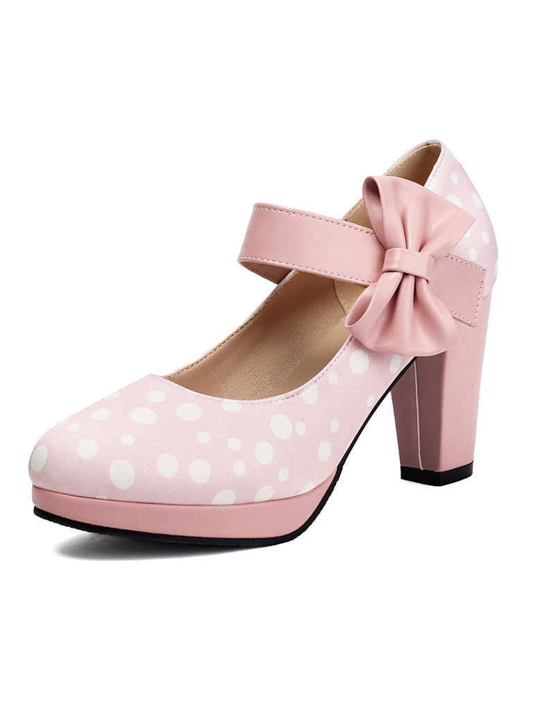 Mary Jane Polka Dots Bowknot Chunky Heels — vintage vintage charm for her modern wardrobe