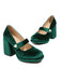 Mary Jane Velvet Pearl Button Chunky Heel Shoes - vintage shoes, retro heels