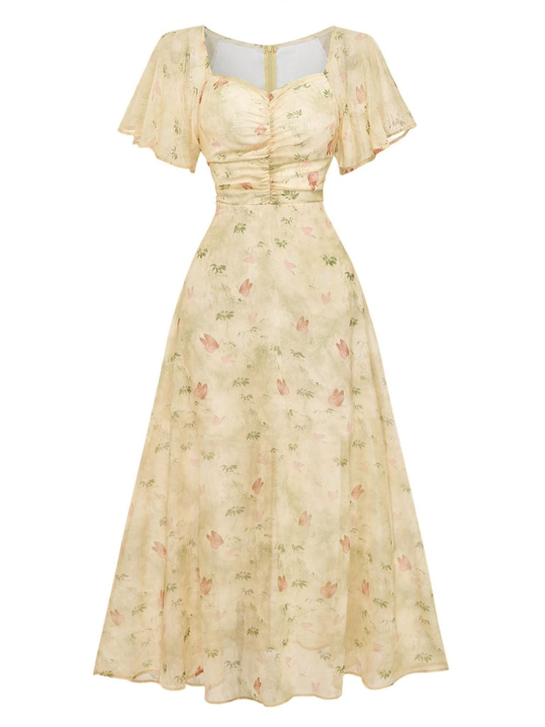 Mauve Green 1950s Vintage Swing Dress