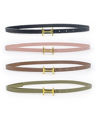 Metal Buckle H Letter PU Leather Thin Belt - vintage fashion, retro style
