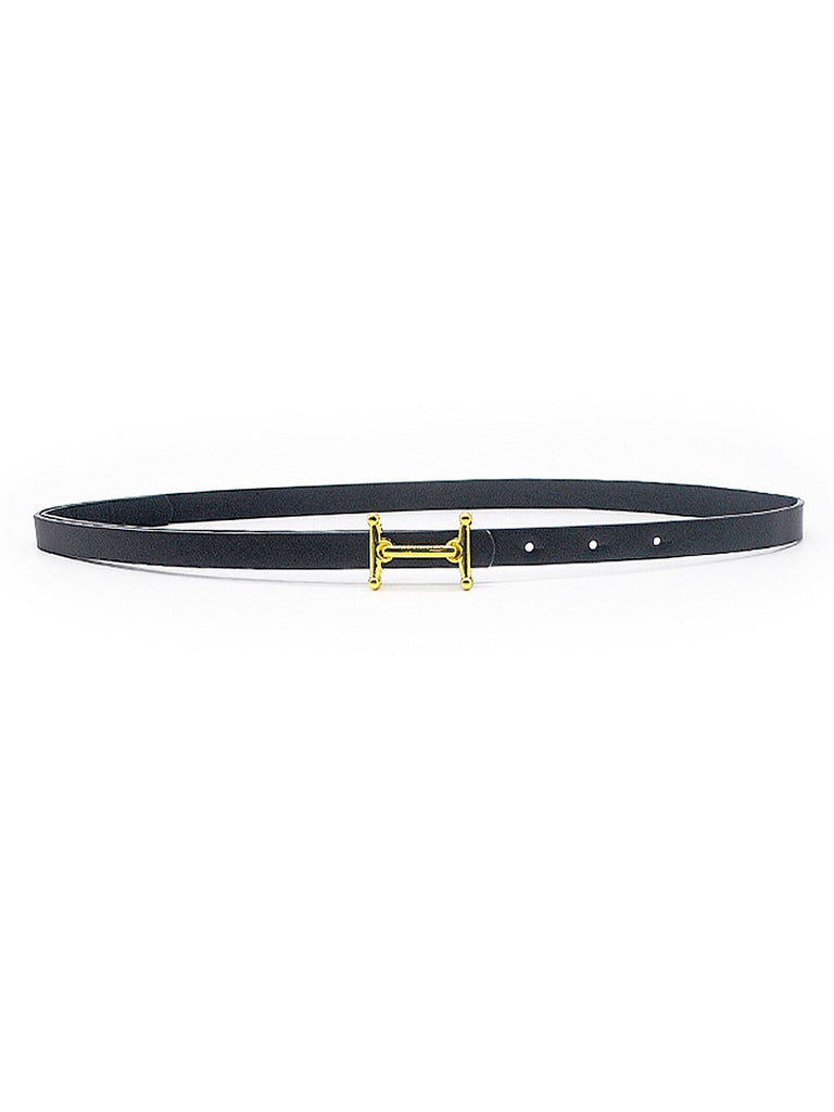 Metal Buckle H Letter PU Leather Thin Belt - vintage fashion, retro style