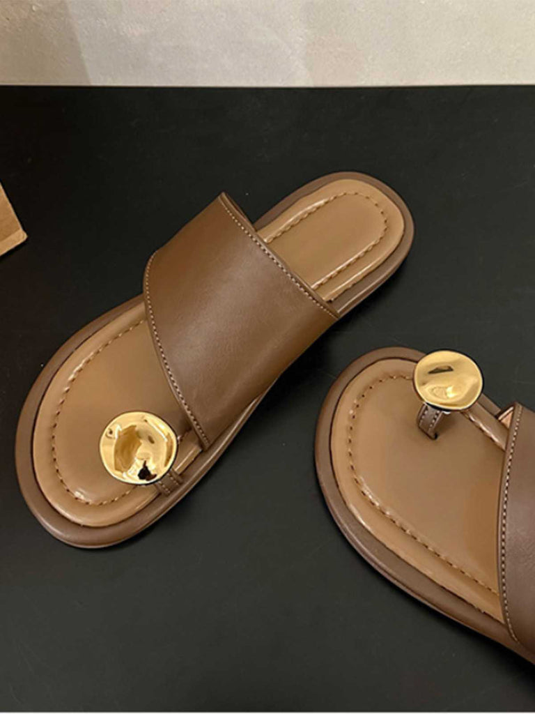 Metal Thumb-Toe Beach Sandals — vintage poolside glamour meets sun-drenched confidence
