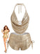 Metallic Gold 1970s Halter Cowl Neck Foil Bikini Set, vintage swimsuit, pin-up swimwear - perfect for women who love vintage and retro fashion