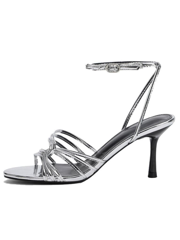 Metallic Silver Strappy Stiletto Sandals - vintage fashion, retro style, classic elegance for vintage lovers