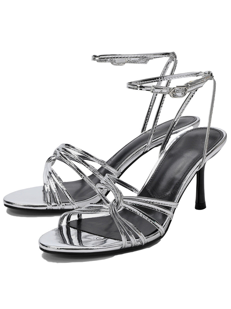 Metallic Silver Strappy Stiletto Sandals: beautiful vintage fashion, retro style, classic elegance with timeless appeal