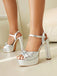 Metallic Snake Print Chunky High Heel Sandals - vintage shoes, retro heels