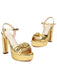 Metallic Snake Print Chunky High Heel Sandals - vintage shoes, retro heels