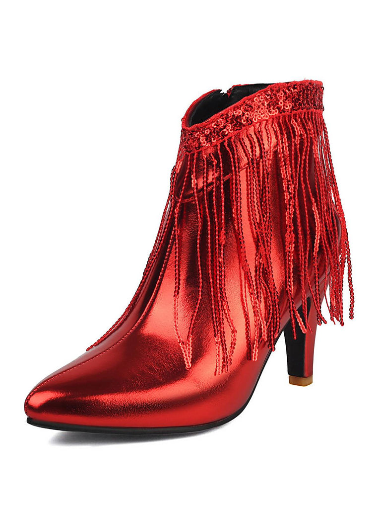 Metallic Tassel Pointed Toe Stiletto Chelsea Boots - vintage fashion, retro style