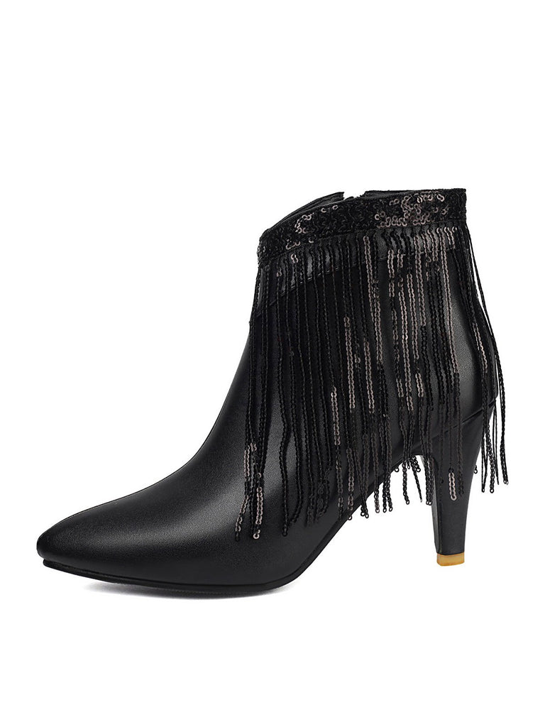 Metallic Tassel Pointed Toe Stiletto Chelsea Boots - vintage fashion, retro style
