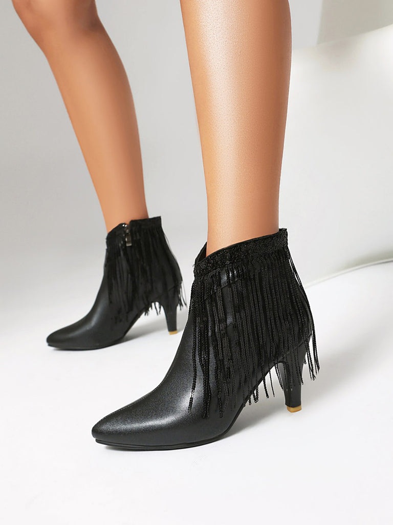 Metallic Tassel Pointed Toe Stiletto Chelsea Boots, vintage fashion, retro style - perfect for women who love vintage and retro fashion