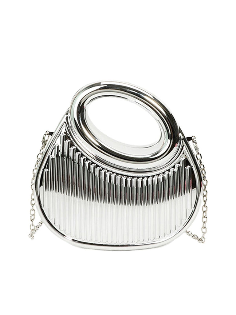 Metallic Top-Handle Chain Crossbody Bag - vintage top, retro blouse for vintage lovers
