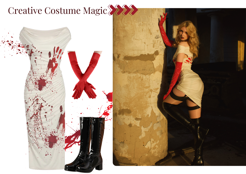 White 1960s Halloween Blood Pencil Dress