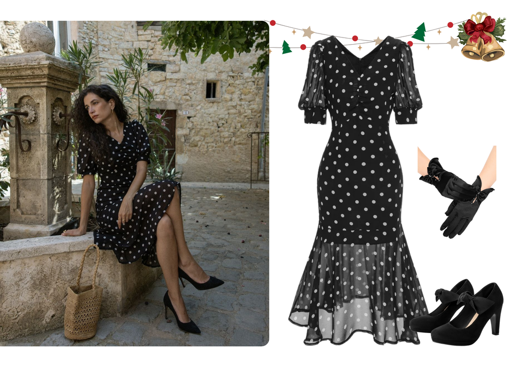 Black 1930s Polka Dot Mermaid Dress